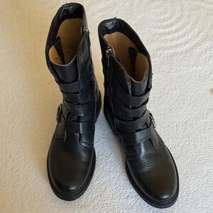 Frye Black Leather Combat Boots